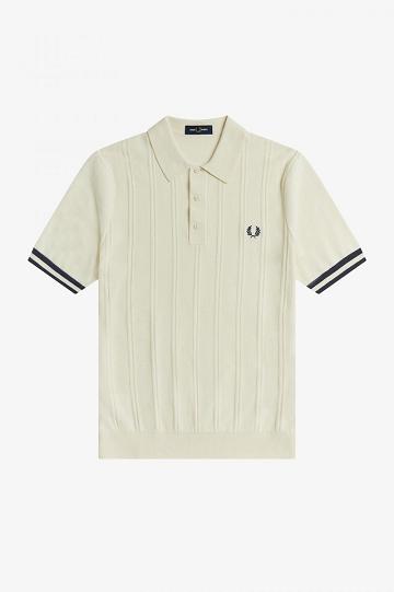 Camasa Barbati Fred Perry Tipping Texture Tricotate Albi | RO 1543UZGT